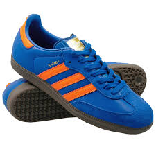Schwarz braun beige grau weiß blau grün oliv gelb orange rot pink lila gold silber mehrfarbig. Adidas Originals Samba Damen Herren Sneaker Cq2150 Leder Turnschuhe Blau Orange Ebay