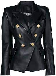 Balmain Buttoned Leather Jacket Farfetch Black Leather Blazer Real Leather Jacket Leather Blazer