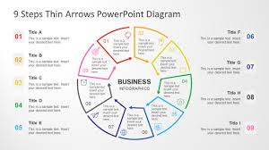 9 Steps Circular Thin Arrows Powerpoint Diagram
