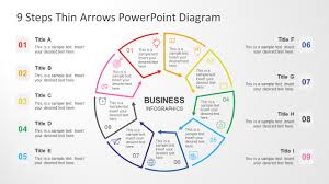 9 steps circular thin arrows powerpoint diagram