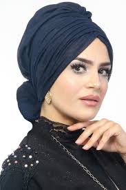 Aise Tesettur Lacivert Hazir Turban Bone Turbanlar Yeni Moda Sal