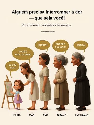 Muitas frases que ferem não começaram em nós. Elas foram repetidas por gerações, passando de mãe para filha, de avó para neta… Mas quando escolhemos o diálogo, o afeto e a empatia,