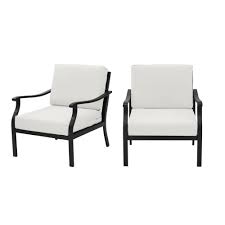 See more ideas about glenside, lounge chair outdoor, black metal dining chairs. Hampton Bay Riley Black Steel Outdoor Patio Lounge Chair With Cushionguard Chalk White Cushions 2 Pack H141 01396100 The Home Depot Black Patio Furniture Patio Lounge Chairs Patio Lounge