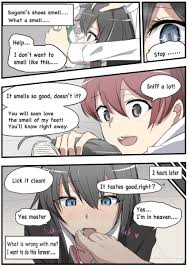 Rule 34 - 2girls Black Hair Blue Eyes Blush Blushing Brainwashed  Brainwashing Comic Crying Crying With Eyes Open Degradation English Text  Eyebrows Eyebrows Visible Through Hair Eyelashes Eyelashes Visible Through  Hair Feet