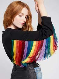 Calvin Rainbow Fringe Sweatshirt Alice Olivia Fringe Sweatshirt Pride Outfit Designer Outfits Woman