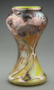 Loetz Art Glass Vase W Silver Overlay Art Glass Vase Art Nouveau Silver Broken Glass Art