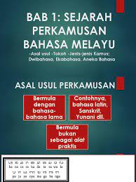 Bahasa melayu menerima masukan dari bahasa daerah lain dan bahasa asing. Bab 1 Sejarah Perkamusan Bahasa Melayu