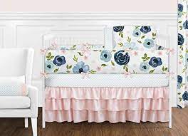 Navy pink preppy style hot pink bedrooms pink living. Sweet Jojo Designs Navy Blue And Pink Watercolor Floral Baby Girl Nursery Crib Bedding Set With Bumper 9 Pieces Blush Green And White Shabby Chic Rose Flower Polka Dot Buy
