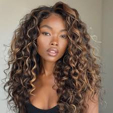 Blonde Highlight Bohemian Curly Hair Glueless Human Hair 13x4 Lace Front  Wig