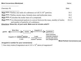 One mole of any element is equal to its atomic weight in grams. Solved Mole Conversions Worksheet Name Chemistry 1b Date Chegg Com