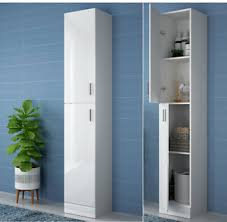 Top quality tall bathroom cabinet with internal shelves. Beautiful White Gloss Bathroom Floor Cabinet Gallery