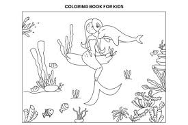 Mermaid barbie swimming with dolphin coloring pages. Mermaid And Dolphin Coloring Page Graphic By Doridodesign Creative Fabrica