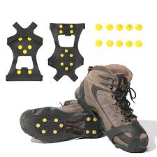 Gpeng Ice Snow Grips Over Shoe Boot Traction Cleat Rubber Spikes Anti Slip 10 Stud Crampons Slip On Stretch Footwear 10 Extra Replacement Studs