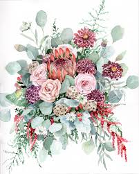 Original Custom Bridal Bouquet Painting In Watercolor Wedding Flowers Portrait Anniversary Gift F Watercolor Bouquet Custom Bridal Bouquet Watercolor Flowers