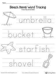 Beach Items Word Tracing Tracing Worksheets Preschool Worksheets Tracing Worksheets Preschool