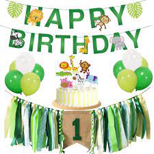 Our curated party kits come with themed birthday party decorations and supplies in just the right quantities for your celebration. Amazon Com Pratyus Jungle Theme Baby First Birthday Decorations Kit For Girl Boy 1st Birthday Party Supplies Green Highchair Banner Birthday Banner Animal Cake Toppers White And Green Balloons Toys Games