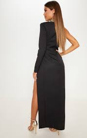 Black High Neck Asymmetric Embroidered Trim Maxi Dress In 2020 Maxi Dress Dresses Style Maxi Dress