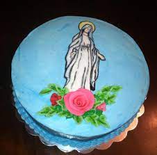 Blue is the traditional color of mary's mantle, so incorporating blue into the decor and food is quite appropriate. Blessed Mary Cake Hand Drawn Virgin Mary Fondant Roses Mary Cake Special Occasion Cakes Cake