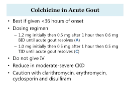 Colchicine for prophylaxis of acute flares when initiating allopurinol for chronic gouty arthritis. Gout 2012 Updates To An Old Disease