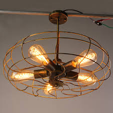 Retro Industrial Fan Style Metal Cage Ceiling Light 5 Lights Semi Flush Mount Rustic Pendant Light Lamp Hanging Light Fixture E27 Bulb Base For Indoor Lighting Without Bulbs Walmart Com Walmart Com