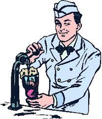 This was made by putting flavored syrup into a specially designed tall glass and adding carbonated water. Soda Jerk Costume Soda Fountain Vintage Diner American Diner