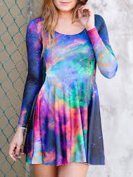 Galaxy Rainbow Long Sleeve Skater Dress Ww Only 99aud By Black Milk Clothing Llt Long Sleeve Skater Dress Trippy Dress Dresses
