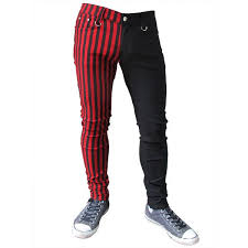 Black And Red Jeans Men Mens Red Black Striped Split Leg Slim Skinny Jeans Super Skinny Jeans Men Mens Stretch Skinny Jeans Red Skinny Jeans