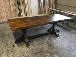 Live Edge Cherry Wood With Six Leg Trestle Base Done In A Walnut Stain Large Living Room Handcrafted Dining Table Home Decor