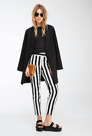 Black And White Striped Pants Forever 21 Awning Striped Straight Leg Trousers Forever21 2000099100 With Images Stripe Pants Outfit Winter Pants Outfit Clothes