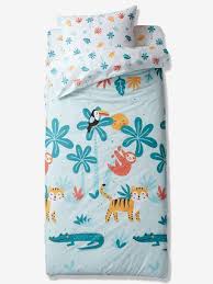 Existe en 90x190cm et 90x140cm. Parure Caradou Facile A Border Avec Couette Jungle Party Bleu Tropical Vertbaudet
