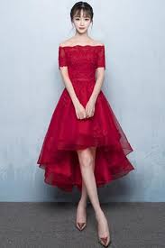 A Line Off Shoulder Long Tail Homecoming Dress With Appliques Nbadress Cocktail Dress Lace Prom Dresses Short Burgundy Prom Dress