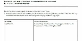 Tender membekal dan menghantar beg diplomatik di kementerian luar negeri. Lembaga Pelabuhan Klang Tender