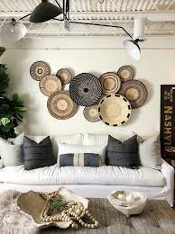 Woven Baskets Gallery Wall Neutral Color Sofa Decor Africandecor Bohodecor Neutraldecor African Home Decor Basket Wall Decor Home Decor