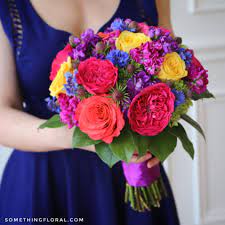 These colors match with white and cream to make simple wedding bouquets. Multicolor Rose And Hydrangea Bridal Bouquet Purple Roses Wedding Orange And Pink Wedding Multicolor Wedding