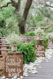 Rustic Forest Wedding Aisle With Handwritten Signs And Baby S Breath Florals Che Outdoor Wedding Decorations Rustic Wedding Decor Wedding Ceremony Decorations
