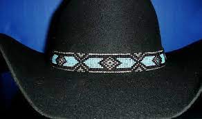 Western Equestrian Decor Cowboy Cowgirl Blue Black Beaded Hat Band W Two Tassels Fashion Clothing Shoes Access Beaded Hat Bands Beaded Hat Cowboy Hat Bands