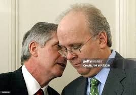 White House Chief of Staff Andrew Card whispers in the ear of Senior...  News Photo