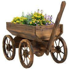 Outdoor Flower Planter Decorative Wood Wagon Cart On Wheels Container Pot Flowerplante Carrinho De Mao Artesanato Em Madeira Artesanato Em Madeira De Paletes