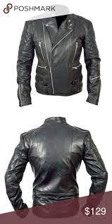 Men S Brando Black Biker Leather Jacket Motorcyc Leather Jacket Biker Leather Leather Jackets For Sale