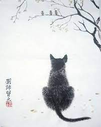 Cat Original Chinese Painting Wall Art Japanese Art Cat Painting Asian Art