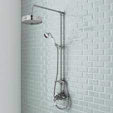 Trafalgar Traditional Luxury Rigid Riser Kit With Diverter Dual Exposed Shower Valve Shower Valve Bathroom Shower Systems Shower Systems
