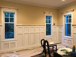 Dining room wainscoting ideas can only be benefited by a fireplace. Took Me 6 Months Of Weekends To Build Wainscoting In The Dining Room The Window Toppers Have 21 Board Feet Of Wood In Each 7 Pieces 34 Each Woodworking
