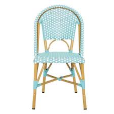 Safavieh Salcha Teal White Stackable Aluminum Wicker Outdoor Dining Chair 2 Pack Fox5210j Set2 The Home Depot In 2020 Outdoor Dining Chairs Patio Dining Chairs Patio Decor