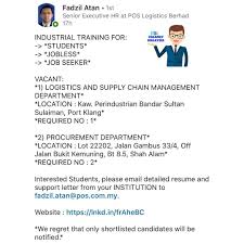 43,758 open jobs in shah alam. Industrial Training For Students Jobless Job Seeker Vacant 1 Logistics And Supply Chain Management Department Support Letter Port Klang Job Seeker