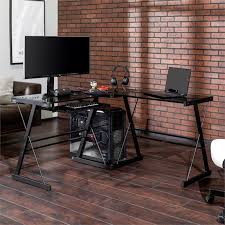 5 out of 5 stars with 6 ratings. Corner L Shaped Glass Top Computer Desk In Black D51b29