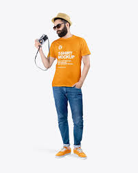 Download Man In A T Shirt And Jeans Mockup In Apparel Mockups On Yellow Images Object Mockups