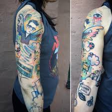 Half sleeve viking & compass tattoo. Watercolor Tattoos