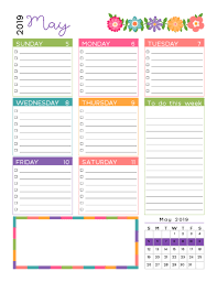 May 2019 Weekly Calendar Page Weekly Calendar Printable Planner Printables Free Weekly Planner Free