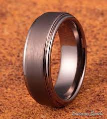 Mens Cappuccino Tungsten Wedding Band Brushed And Notched Stepped Modern Design 8mm Thickness Mens Wedding Rings Rings Mens Wedding Bands Tungsten Mens Rings