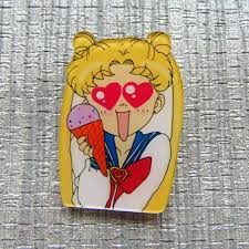 Acrylic Anime Brooch Sailor Moon With Summer Ice Cream Cone Love Hearts In Her Eyes Serena Tsukino Pin Badge White And Blue Colla Sailor Moon Anime Doll Toys